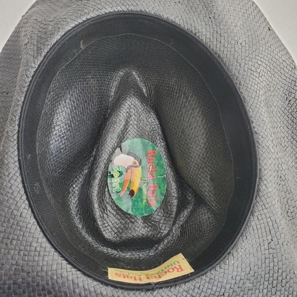 Rocha Hats Unitalla Western Cowboy Black Straw Hat Leather Tequila Patch - Picture 7 of 15